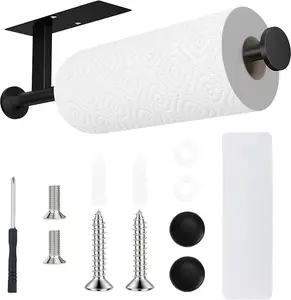 Paper Towel Holder Wall Mount - Self Adhesive No Drill or Drilling, SUS304 Stainless Steel - Kitchen, Bathroom, Sink, Pantry, Fridge(Black) FISHCLOUD