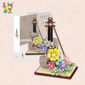 Cello & Flower Design Stem Building Blocks Toy, 1520pcs/box Diy Music Instrument Assembly Building Blocks Toy, Botanical Collection Gift