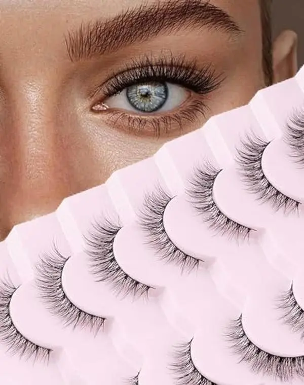 Natural Lashes Wispy Lashes Natural Look False Eyelashes Soft Fluffy Fake Eyelashes 7 Pairs D1 Natural (6-13MM)