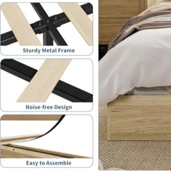 GAOMON California King Size Solid Wood Platform Bed with Sturdy Wooden Slats, Floor-Standing Bed Frame, Modern Minimalist Design Bed Frame, No Box Spring Needed, Space Saver, Easy Assembly, Golden Tan Wood