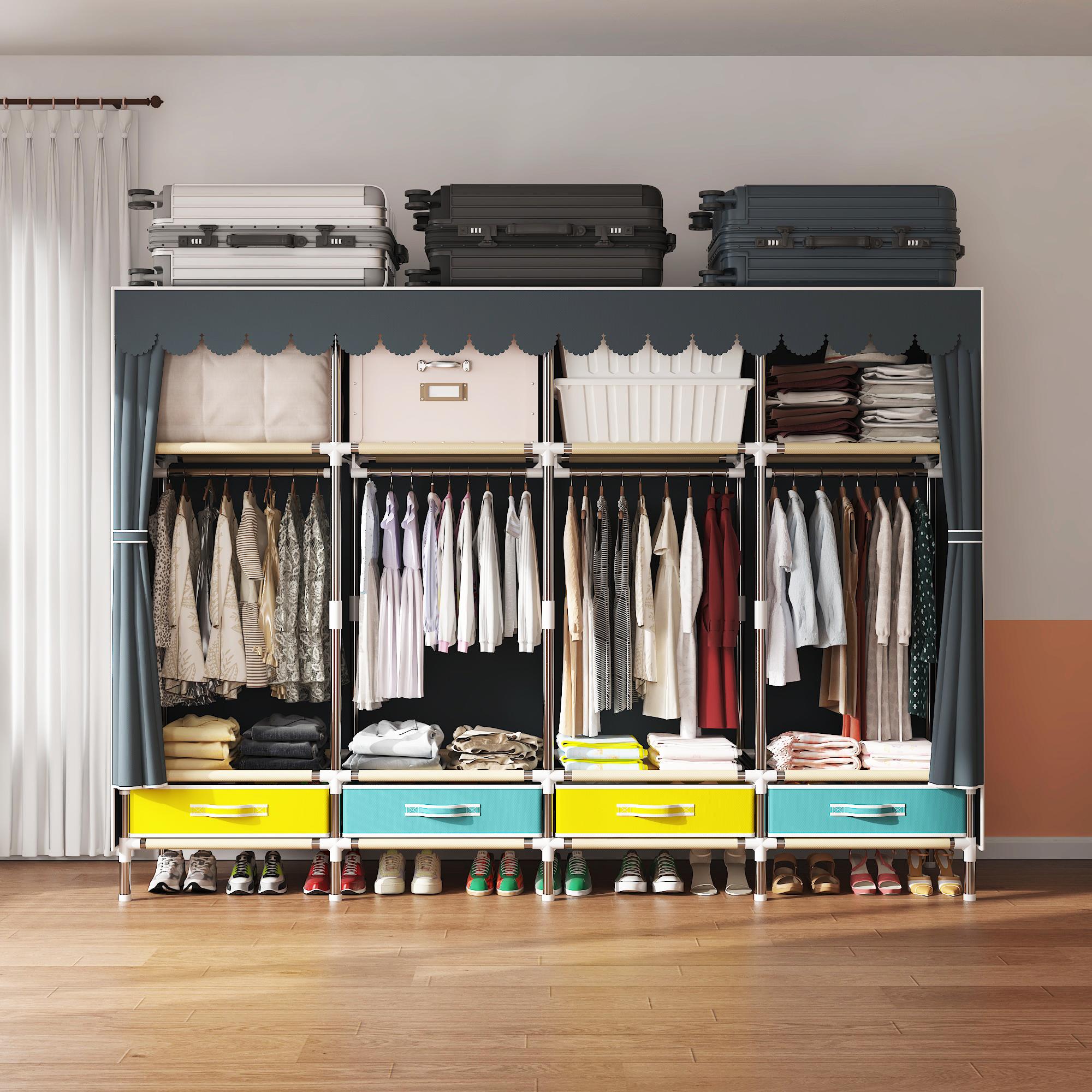 Portable Wardrobe with Drawers, Large Bedroom Suspension Storage Closet Portable Clothes Closet Wardrobe Storage Organizer ( Size:78.7* 17.7 * 66.9inch ).