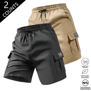 2-Pack Men’s Solid Color Cargo Shorts – Multi-Pocket Design, Loose Fit, Breathable, Comfortable, Durable for Everyday Casual Summer Wear, Non-Stretch Woven Fabric