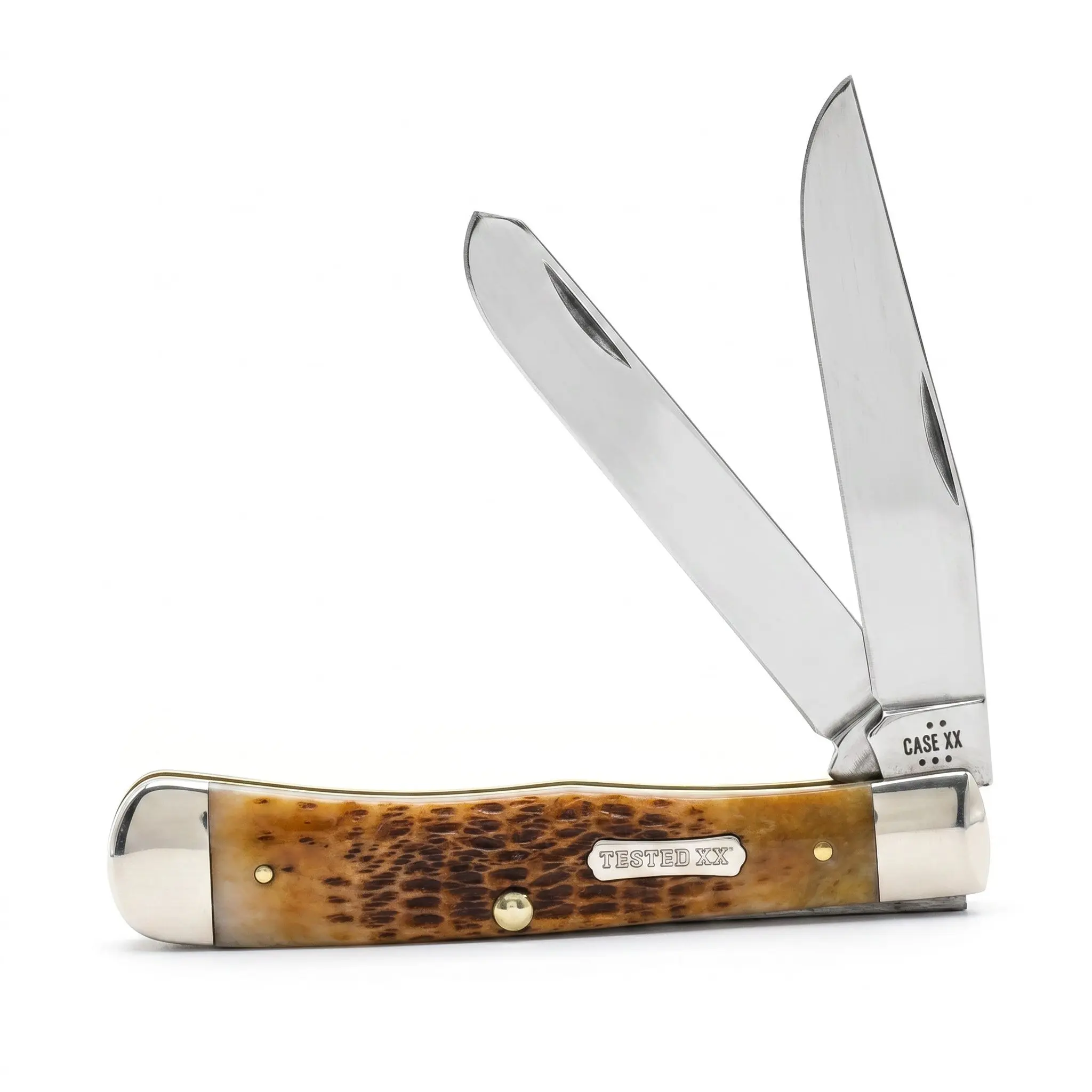 Case XX Trapper Folding Knife – Rogers Jigged Burnt Amber Bone Handles, Carbon Steel, CA51390