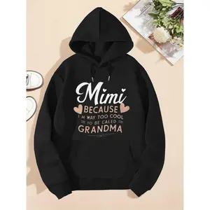 Women's Mimi Grandma Graphic Hoodie - Playful Lettering Design, Casual Hooded Long Sleeve, Comfort Fit for Spring Summer Fall, Humorous Printed Hoodie, Smooth Texture Everyday Wear Menswear Sweatshirts
