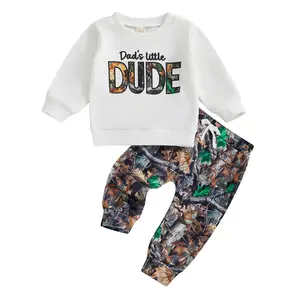 Toddler Infant Baby Boys Winter Fall Clothes Long Sleeve Dad's Little Dude Sweatshirt Tops Leaf Camo Wild Shorts Set Kids 2pcs Hunting Outfits Set