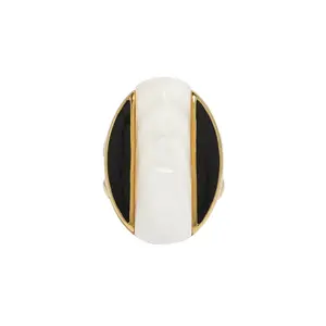Saraswati Ring The Hindu Goddess of Wisdom 18k Gold Vermeil Mother of Pearl Black Enamel Band 30.5mm x 22mm x 5mm