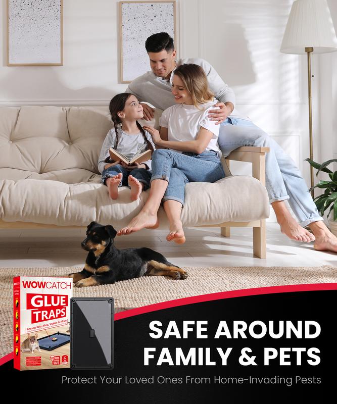 Wowcatch Indoor Sticky Glue Traps 16/24 Pack Assorted Sizes S/M/L Pet Safe Non Toxic with Bait Slot Effective for Mice Rats Roaches Ideal for Home Kitchen Pest Control