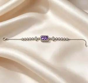 SKU GS-005—Amethyst emerald-cut halo tennis bracelet — TikTok viral luxury jewelry