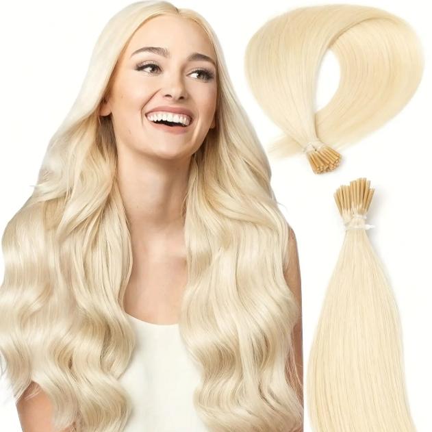Luxurious Blonde I-Tip Human Hair Extensions 12-28 Inch 50pcs 30g/Pack 100% Remy Silky Straight Invisible Keratin Pre-Bonded No Tangle No Shedding Soft Natural Look For Daily Party Salon Use