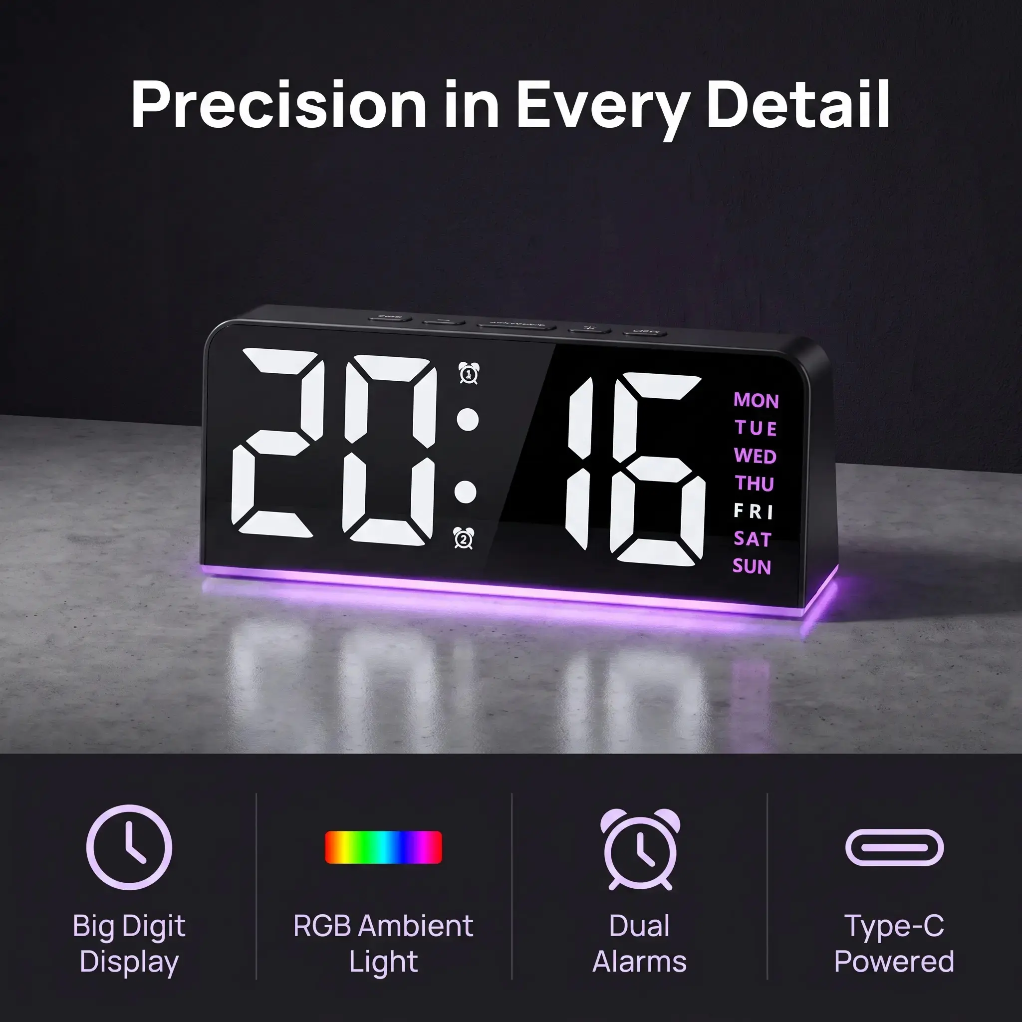 LED Digital Temp & Time Desktop Clock, Multifunctional Alarm Device with Date Display, Decorative Home Office Accessory for Living Room, Bedroom