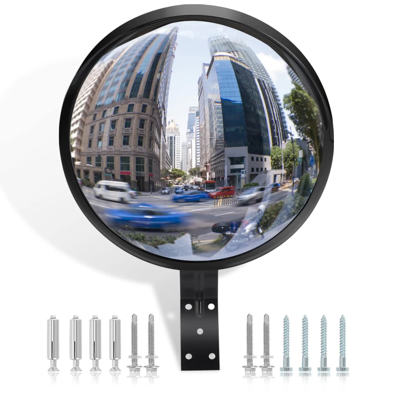 Arcylic Convex Mirror 𝟭𝟮" 𝗦𝗲𝗰𝘂𝗿𝗶𝘁𝘆 𝗠𝗶𝗿𝗿𝗼𝗿  Adjustable Fixing Bracket Wide Angle Clear View For Indoor Outdoor Driveway Parking Garage Warehouse Office By  (12 Inch)