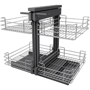 Blind Corner Pull Out Organizer for 32" Cabinet, Left Open & Right Open Compatible, Min Opening 14", 2-tier Pull-out Basket, Soft Close, Bottom Mount