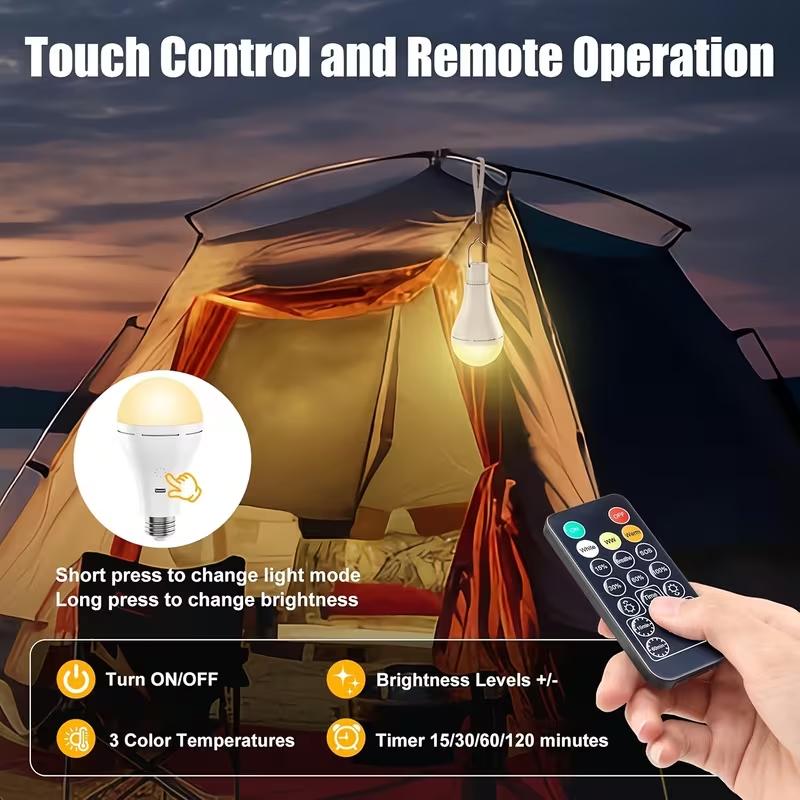 USB Rechargeable LED Light Bulbs E27 9W Dimmable Timer Remote Control 3 Color Temperature Battery Powered Touch Control Emergency Bulb With Hook 2000mAh wireless outlet