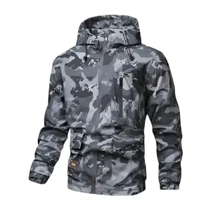 Men's Camouflage Zip Up Hooded Jacket, Drawstring Long Sleeve Pocket Coat, Regular Fit Waterproof Outerwear, Trendy Streetwear Fall Winter Warm Casual Outdoor Daily Mens Outerwear