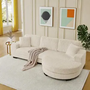 【Sub 3 packages】Niccae Modern Floor Sofa with 2 Pillows, Convertible Teddy Fabric Foam Filled Sleeper Sofa, Corduroy Tufted Upholstered Lounger, L-Shaped Modular Sectional with Ottoman, Left & Right Placement, Home Office Living Room Bedroom Apartment, Co