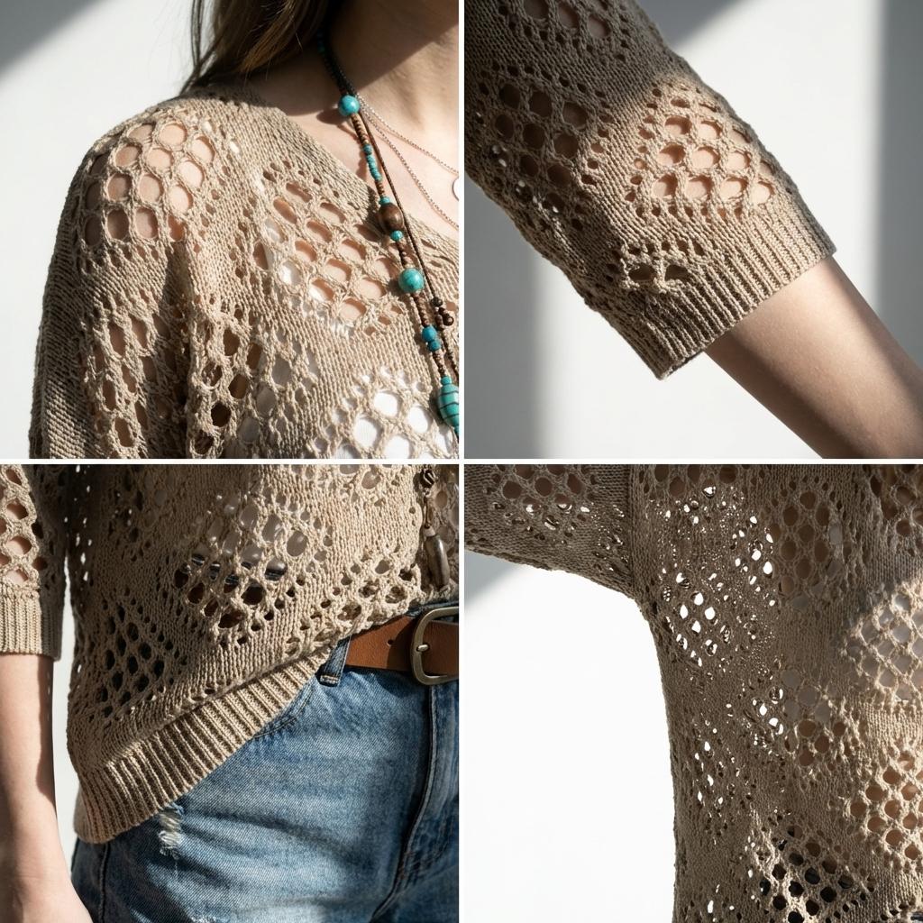 Women's Crochet V-Neck Hooded Sweater - Lightweight Hollow Out Mesh Knit Top Batwing Half Sleeve Slouchy Pullover - Y2K Boho Chic Summer Beach Cover Up Festival Outfit See-Through Knitwear - Plus Size Options