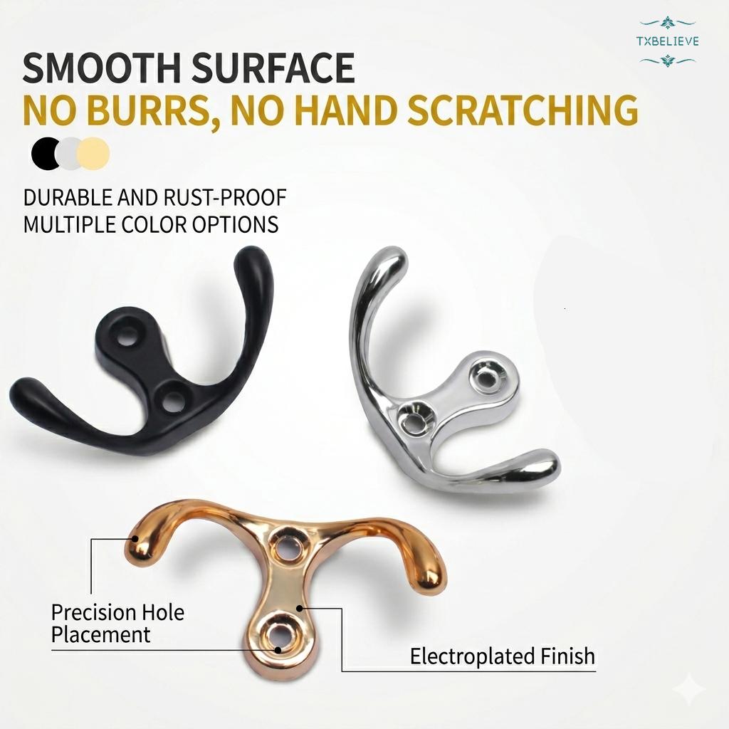 Aluminum Alloy Wall Hooks Towel Hooks,  Coat Robe Hook Heavy Duty Bathroom Double Hook Wall Mounted, Hand Towel Hooks for Closet Entryway Cubicle Kitchen