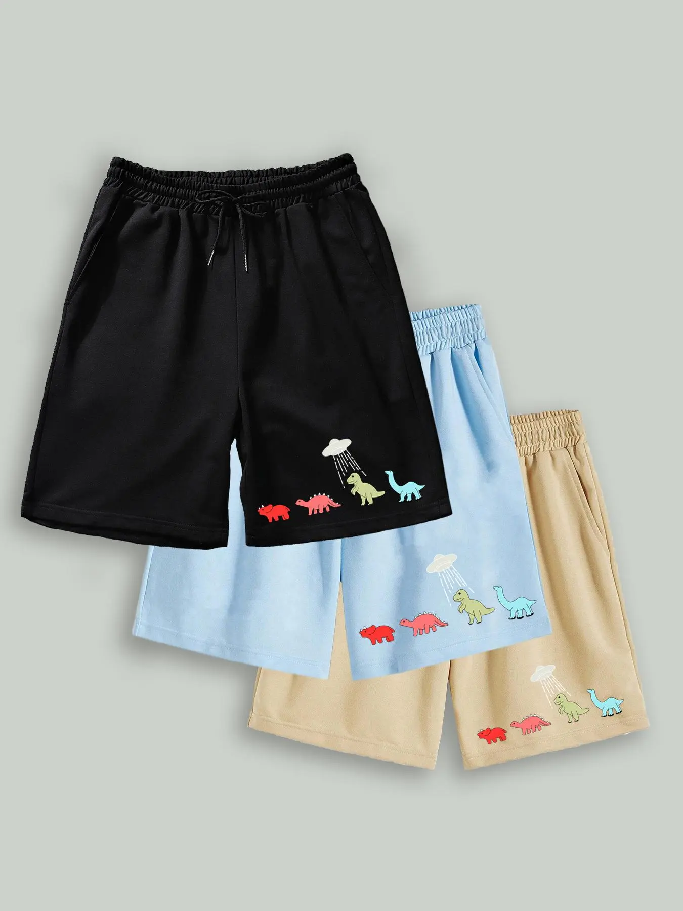 Men's  Cartoon Dinosaur Print Drawstring Waist Shorts, Loose Casual Pocket Track Shorts for Summer, Menswear Bottoms for Daily Wear, Lightweight Printed Shorts, Summertime Shorts, Loose Fit Shorts, Casual Streetwear Shorts