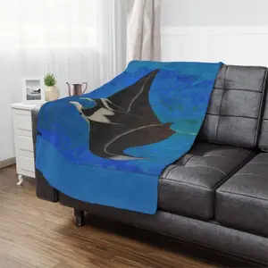 Manta Ray Minky Blanket - Multi-Size Ocean Blue Fluffy Throw with Hand-Drawn Art, Ideal for Marine Lovers for Reading, Sketching, Cozy Lounging