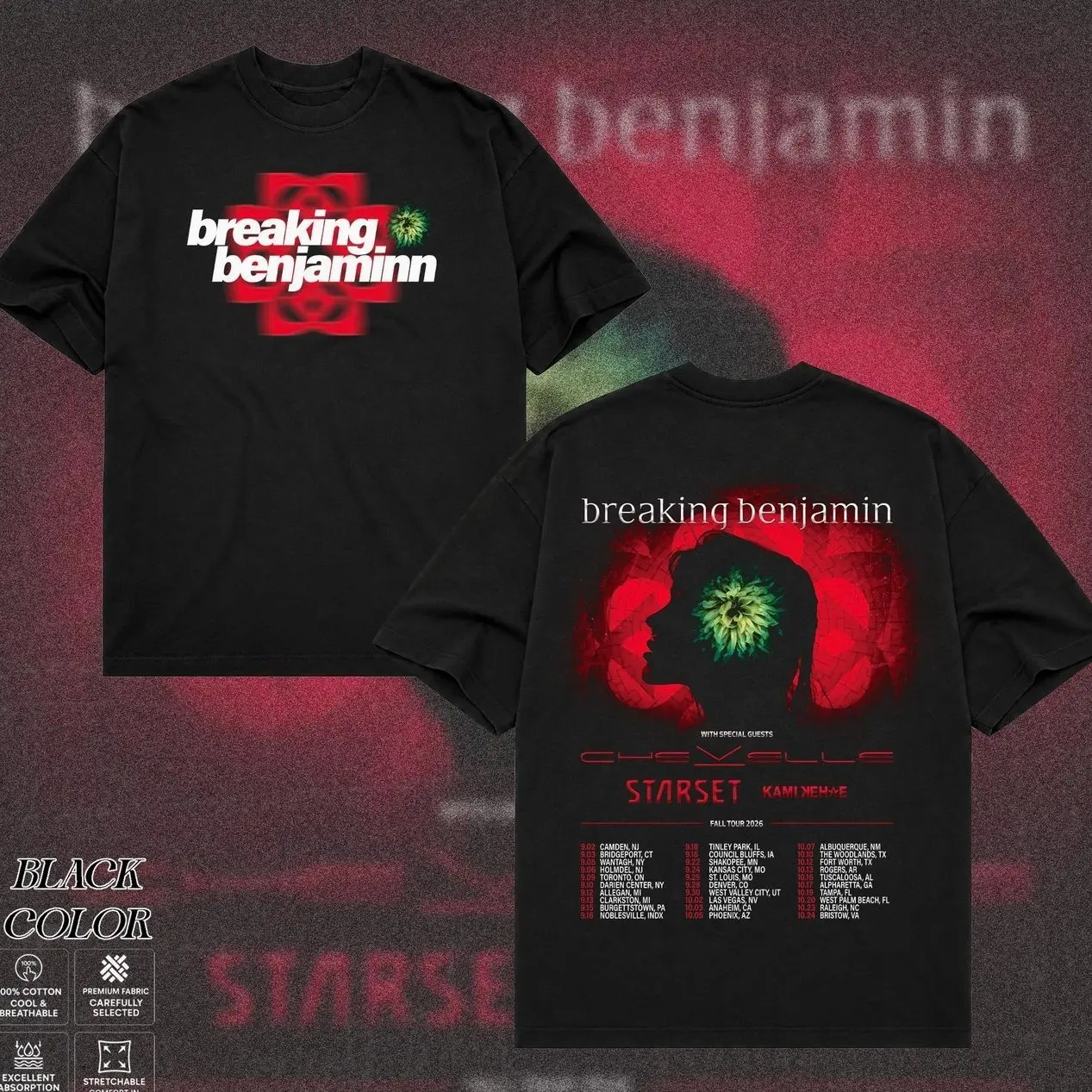 Breaking Benjamin 2026 North American Fall Tour T-Shirt Collection, Alternative Metal Graphic Tee, Post-Grunge Rock Inspired Shirt, Vintage Concert Merch, Heavy Music Apparel for Men & Women I8R