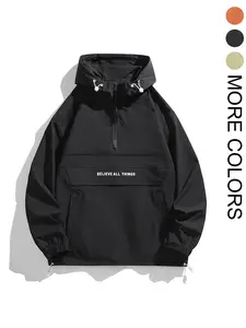 Men's Loose-Fit Pullover Jacket, Waterproof Woven Fabric, Street Style & Sportswear Casual, Comfortable Versatile, Fall&winter