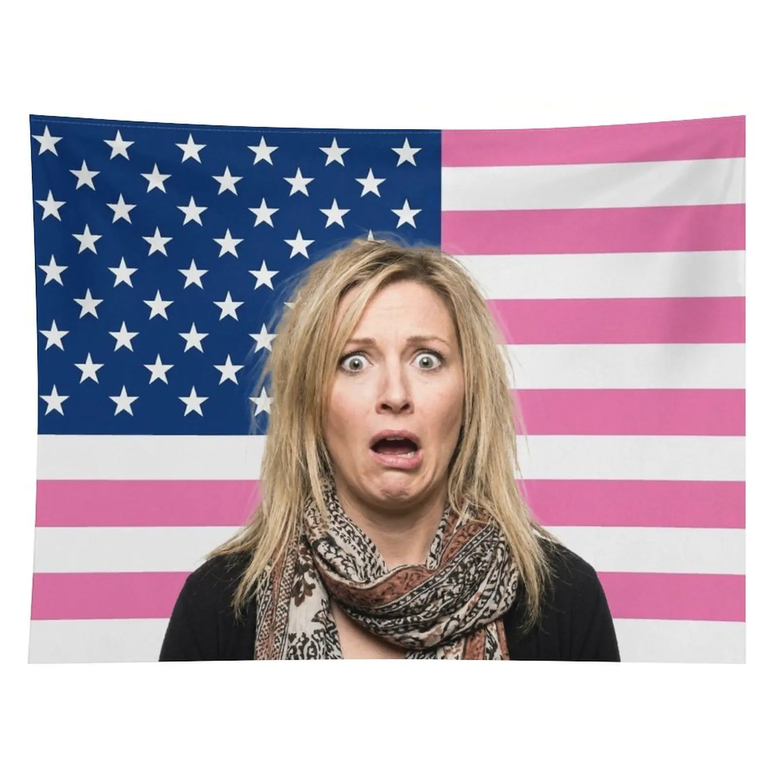 Custom Your Image American Flag Wall Tapestry Personalized Photo Hanging Decor Patriotic Pink USA Flag Background Large 80" x 60" Canvas Print Home Decor
