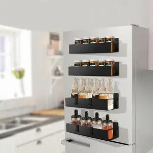 Magnetic Spice Storage Rack Organizer 4-Pack for Refrigerator & Oven Durable Sturdy Metal Construction Easy Attachment to Magnetic Surfaces Kitchen Storage Solution - Organization