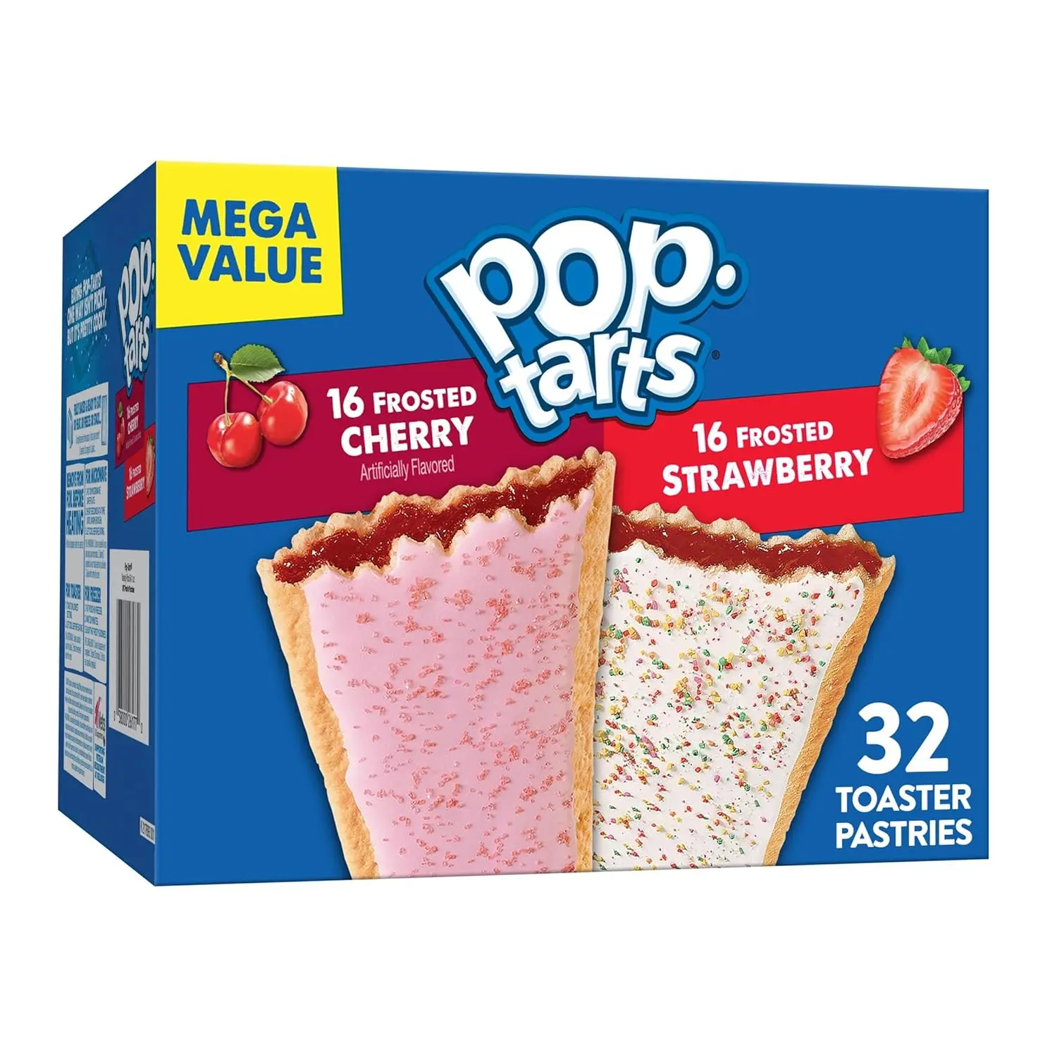 Pop-Tarts Toaster Pastries, Breakfast Foods, Kids Snacks, Value Pack, Frosted Cherry & Frosted Strawberry Variety Pack, 54.1oz Box (32 Pop-Tarts)