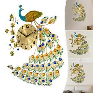 CNCEST Luxury Peacock Large Wall Clock 3D Metal Design for Living Room Home Decor No Warranty