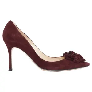Pre-owned Manolo Blahnik Women's Manolo Blahnik Lisa burgundy suede flower applique pumps by Rebag