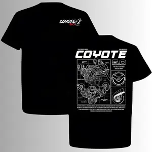Coyote 5.0 V8 Engine Blueprint T-Shirt, 2 Sides, Twin Turbo Automotive Schematic Tee