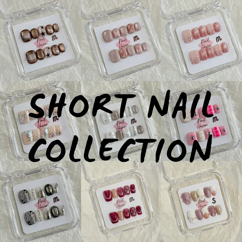 NailHaven| short nail collection |handpainted cute designs | short nails | acrylic press-on| fake nails |Handmade | high quality Press on nails 10 pcs|reusable nails|nail art|nail charm|handmade press ons|uña sacri lic as