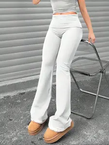 Women's High Waist Flare Pants Stretchy Bell Bottom Yoga Lounge Pants Slim Fit Elastic Waist Solid Color Aesthetic Casual Streetwear Fall Winter Outfit