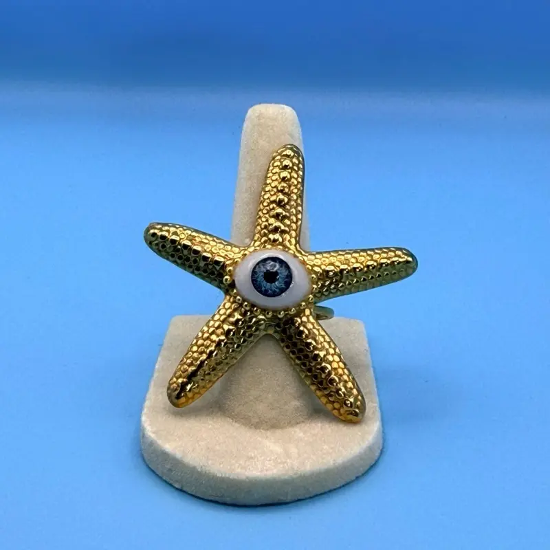 Stainless steel Gold-Plated Turkish Eye Starfish Ring, Women's Fine Jewelry Accessory