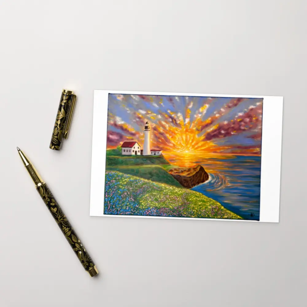 4x6 in Blank Front Sunrise Scene Lighthouse Postcard, Office Stationery for Greeting, Mailing
