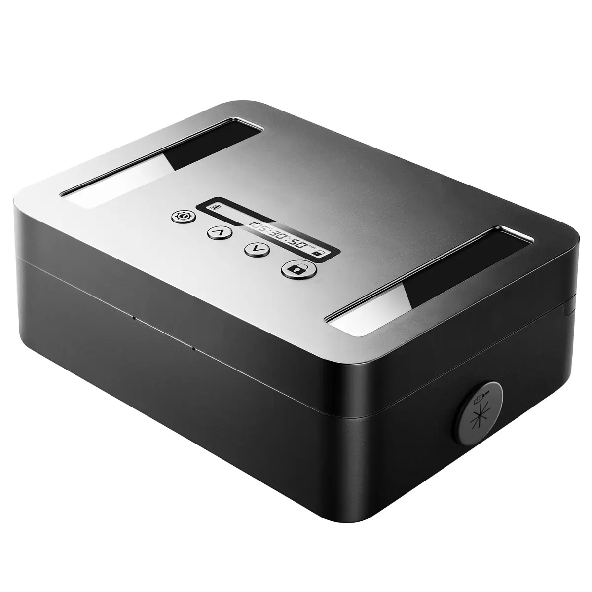Vaydeer Portable Metal Security Safe Box - USB-C Charging Self-Control Locker with Child Lock, Timed Release Storage for Phone/iPad Mini/Remote, 4×AA Batteries, Charger Cable Hole for Daily Use & Dormmates