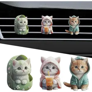 3PCS Cute Cat Car Air Freshener Vent Clips, 2D Flat Acrylic Cartoon Kitty Car Diffuser Air Conditioner Outlet Clip, Auto Interior Decoration Accessories for Most Vehicles (Blue/Pink/Green)