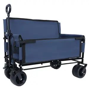 3-in-1 Convertible Folding Wagon Cart with Bench Seat & Storage 500lbs Heavy-Duty Utility Wagon 180L Capacity All-Terrain Wheels for Camping Beach Sports Garden dark blue