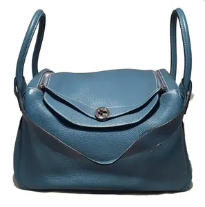 Pre-owned Hermes Clemence Leather Shoulder Bags Blue Jean Lindy Bag