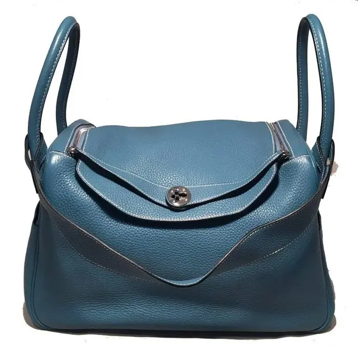 Pre-owned HERMÈS Clemence Leather Shoulder Bags Hermes Blue Jean Lindy Bag