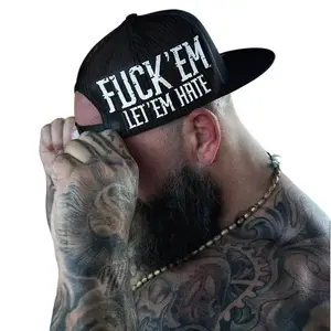 The Drive Clothing "LET 'EM HATE" Side Style Black Hat With White Print - Adjustable Snapback Hat, Mesh Back, Flat Bill, Streetwear Essential For Men, Everyday Fashion Accessory With Custom Fit And Bold Side Print