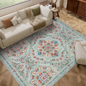 Vintage Floral Print Rug Ultra-thin Soft Non-slip Washable Farmhouse Style Whimsical Nature Rug for Bedrooms Living Rooms Dining Rooms Playrooms Apartments and Offices Anti-Slip TPE Backing Low-Pile Design