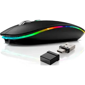 Wireless Mouse,Mouse for MacBook Air Mac Pro iPad Laptop Computer PC,Rechargeable Dual Mode Switch Mouse Bluetooth 5.2/3.0 and 2.4GHz USB Type-C Receiver (Black)