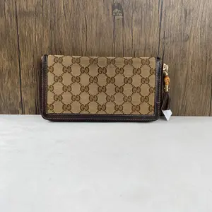 Pre-owned GUCCI GG leather handbag Canvas Bamboo Zip Around Long Wallet qg1327