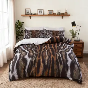 Tiger Stripe Pattern Duvet Cover Set with Soft Pillowcases, No Filling, Zebra Print, Comfortable Home Decor Bedding, Decorative Duvet Cover (1 Duvet + 2 Pillows)