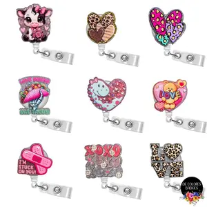 Valentines Cow Badge, Leopard heart badge, love sucks eat tacos badge, dino heart badge, bear love badge, I’m stuck on you badge, xoxo badge, love badge reel