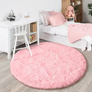 BLIOWL Fluffy Round Rug for Bedroom - Super Soft Shaggy Circle Area Rug, Plush Fuzzy Carpet for Living Room/Nursery, Washable Non-Slip Indoor Floor Mat, Aesthetic Home Decor for Kids, Dorm & Bedside