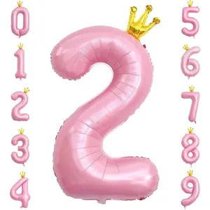 40 Inch Crown  Number 2 Balloon, Big Conjoined Light  Foil Mylar Helium Digit 2 Balloon for 2nd Birthday Party Decorations Anniversary Decor Theme Party Supplies