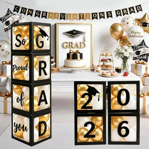 2026 Graduation Party Decorations - Black Balloon Boxes with Letters, GRAD & So Proud of You & 2026, 20pcs Balloons, Graduation Photo Props for High School College Class of 2026 Celebration