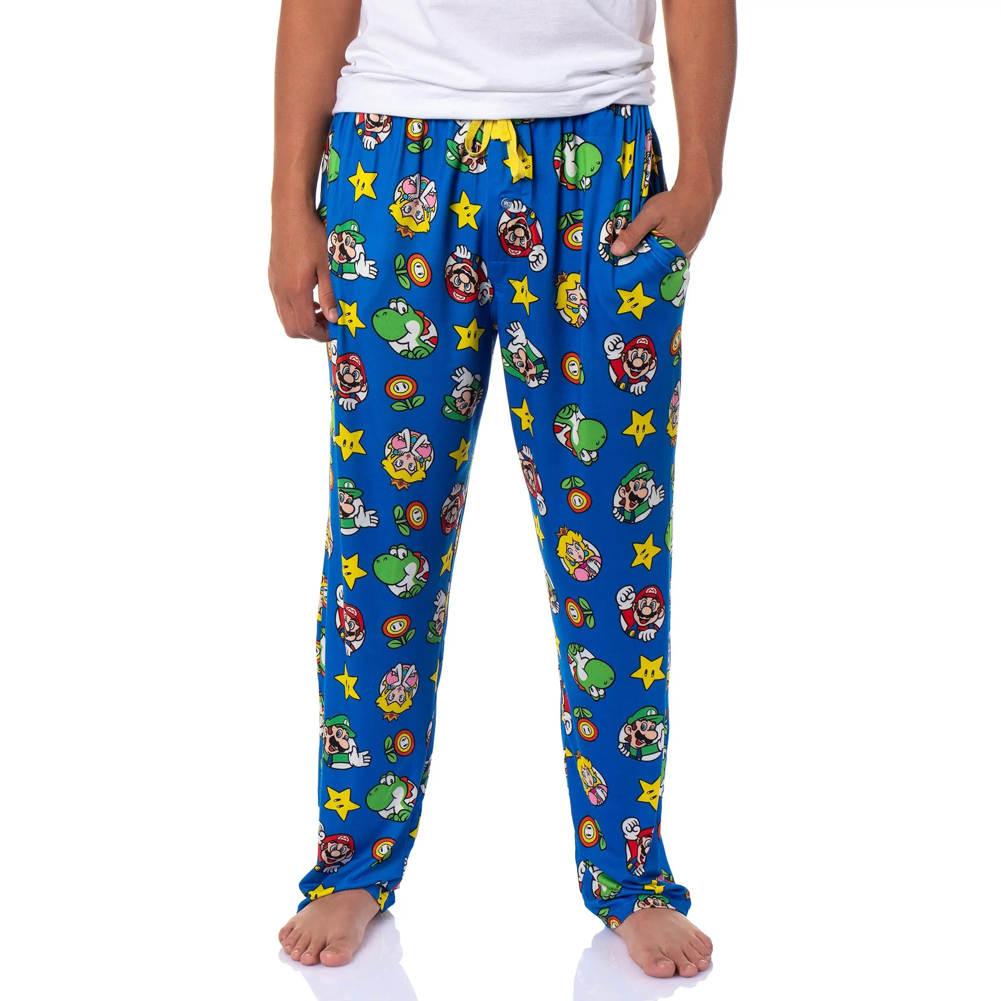 Nintendo Men's Super Mario Luigi Peach Yoshi AOP Soft Sleep Lounge Pajama Pants, Nightwear, Menswear